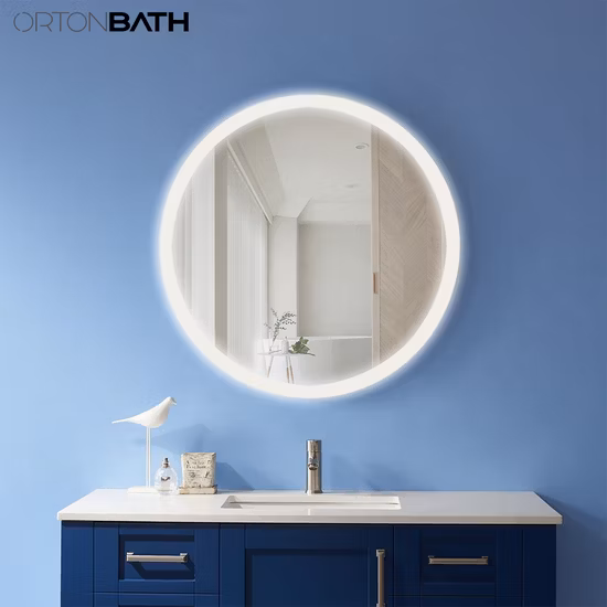 Зеркало Ortonbath с круглой передней подсветкой и светодиодной подсветкой для ванной комнаты, 3 цвета с регулируемой яркостью, зеркало для макияжа с антибликовым покрытием